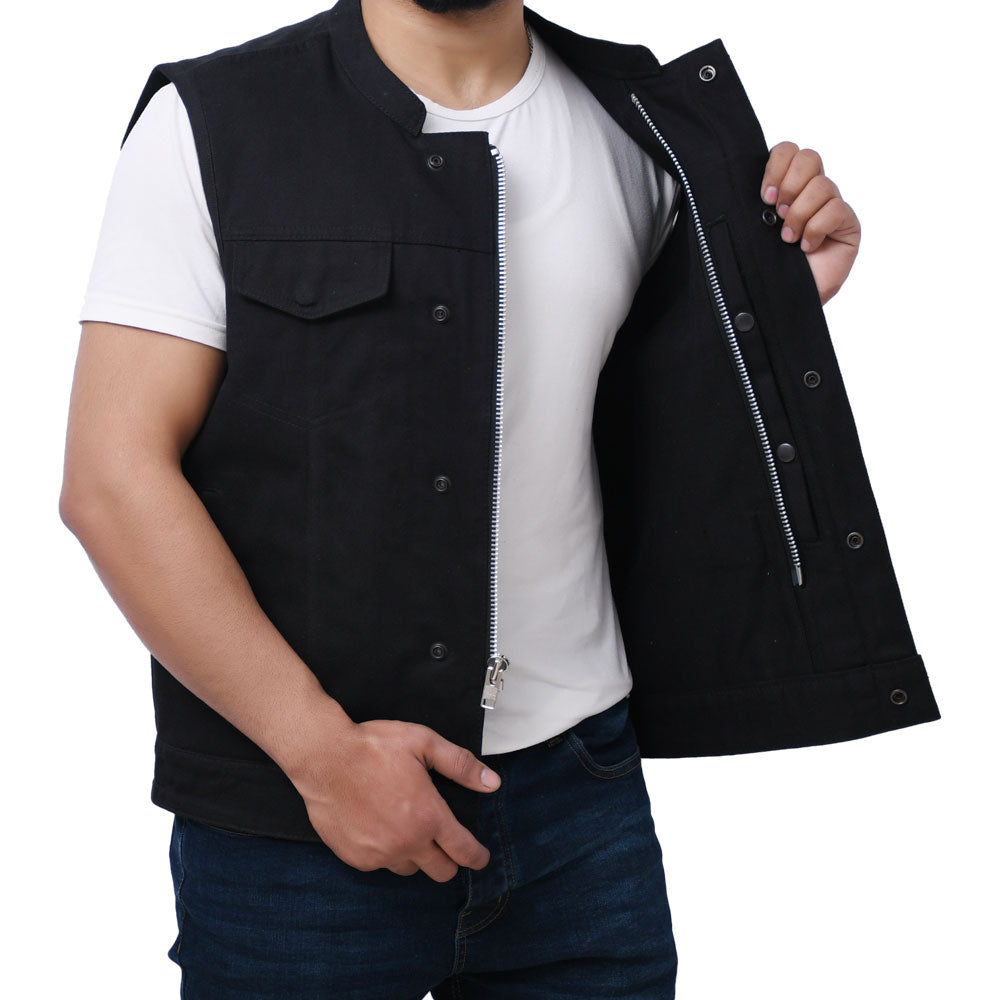 BORES - Motorcycle Twill Vest Men's Denim Vest Best Leather Ny   