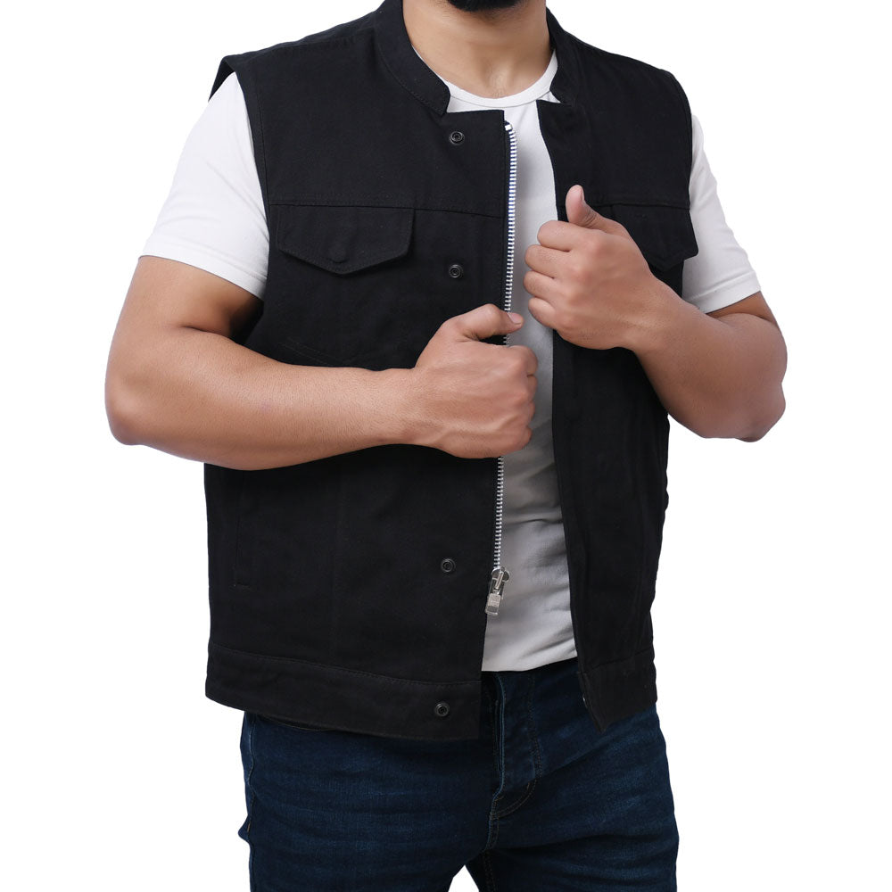 BORES - Motorcycle Twill Vest Men's Denim Vest Best Leather Ny   