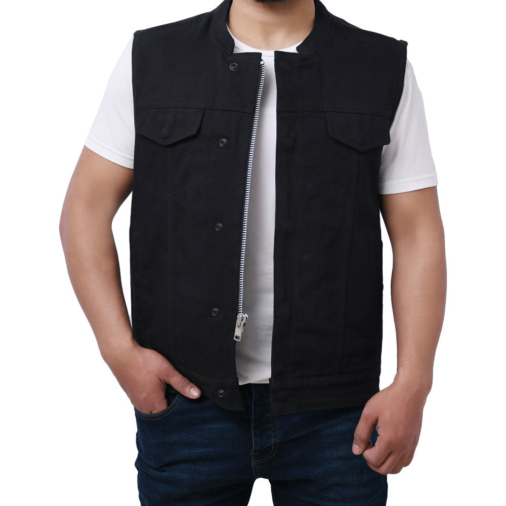 BORES - Motorcycle Twill Vest Men's Denim Vest Best Leather Ny   