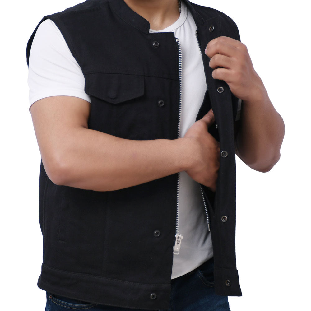 BORES - Motorcycle Twill Vest Men's Denim Vest Best Leather Ny   