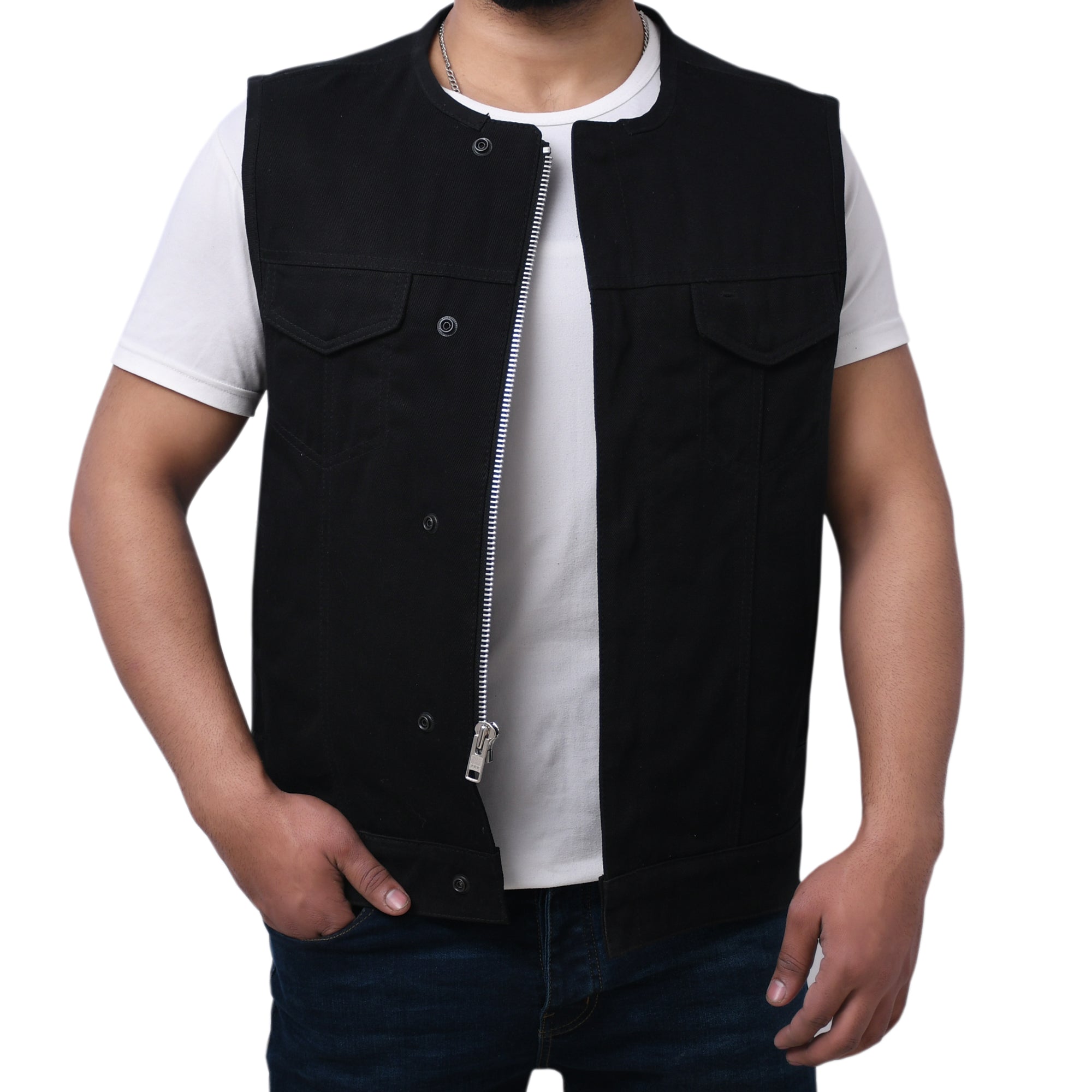 CAPTAIN - Motorcycle Twill Vest Men's Denim Vest Best Leather Ny   