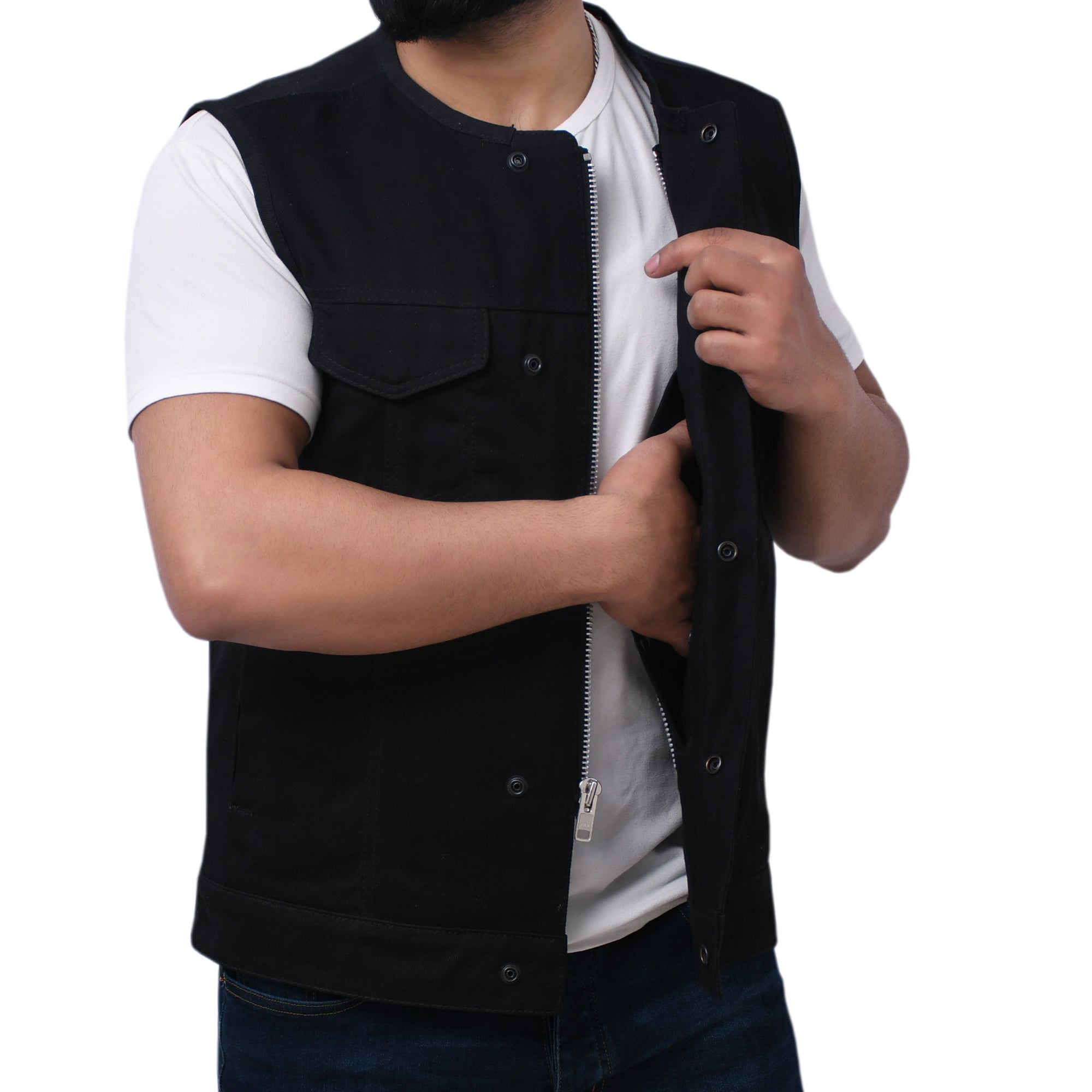 CAPTAIN - Motorcycle Twill Vest Men's Denim Vest Best Leather Ny   