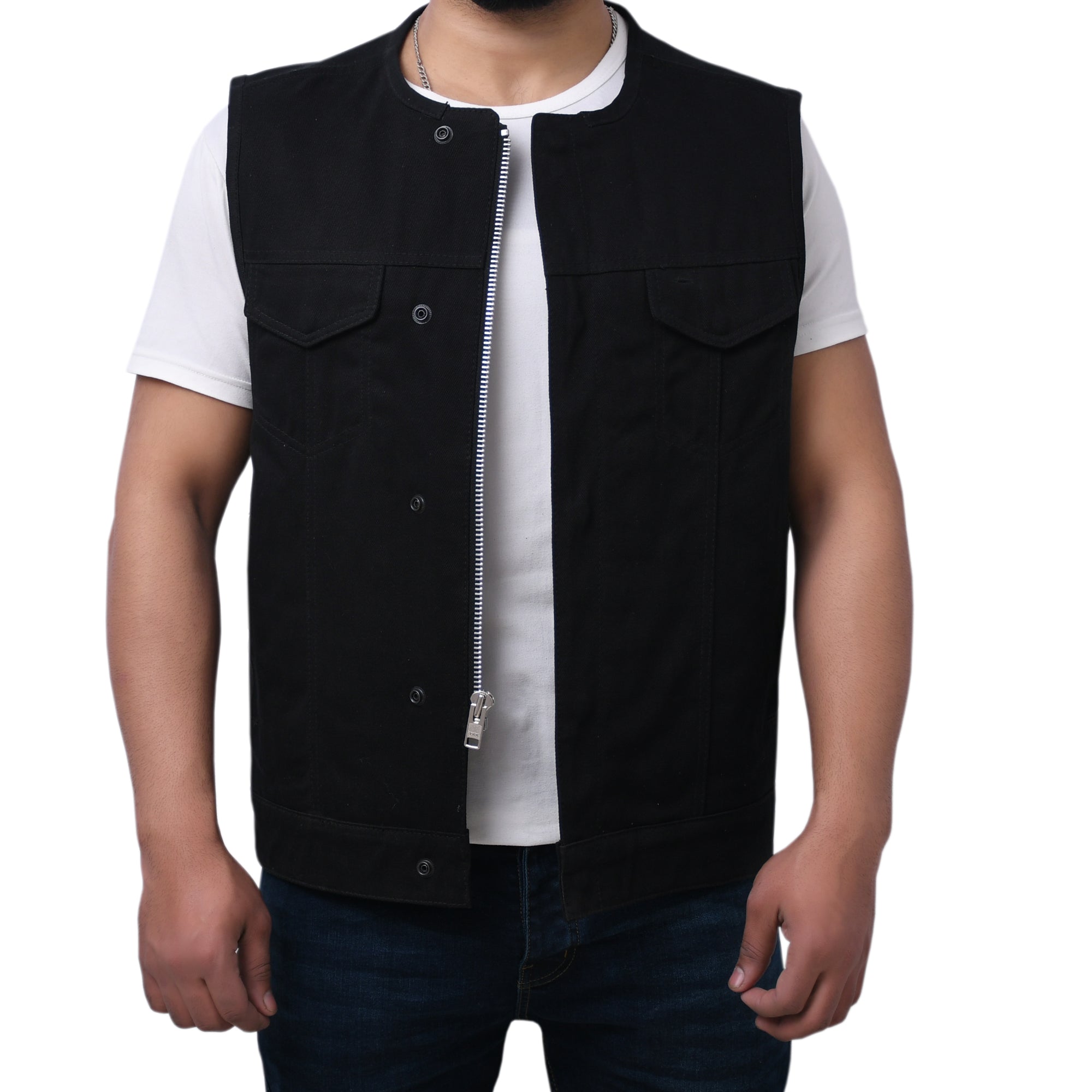 CAPTAIN - Motorcycle Twill Vest Men's Denim Vest Best Leather Ny   