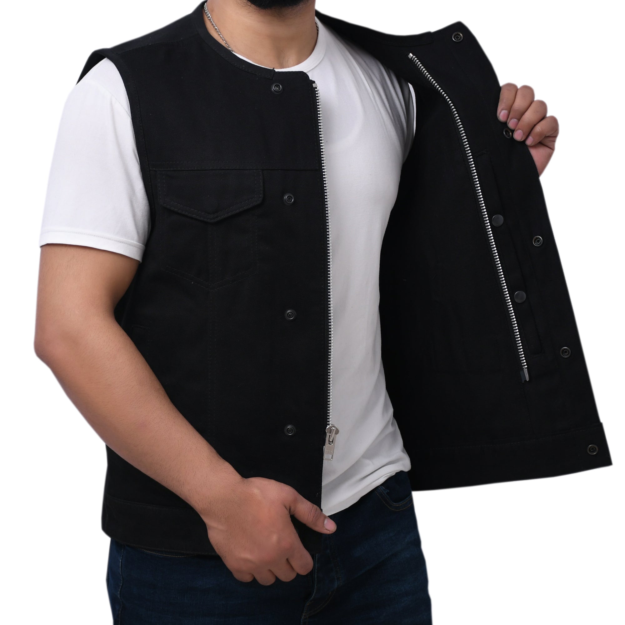 CAPTAIN - Motorcycle Twill Vest Men's Denim Vest Best Leather Ny   