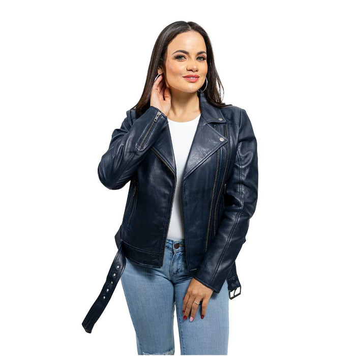 Chloe - Women's Fashion Lambskin Leather Jacket (Navy Blue) Women's Jacket Best Leather Ny   