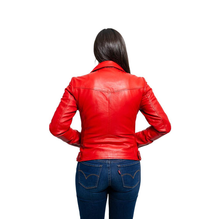 Chloe - Women's Fashion Lambskin Leather Jacket (Red Fire) Women's Jacket Best Leather Ny   