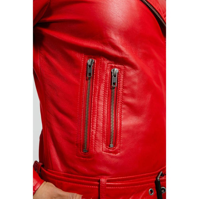 Chloe - Women's Fashion Lambskin Leather Jacket (Red Fire) Women's Jacket Best Leather Ny   