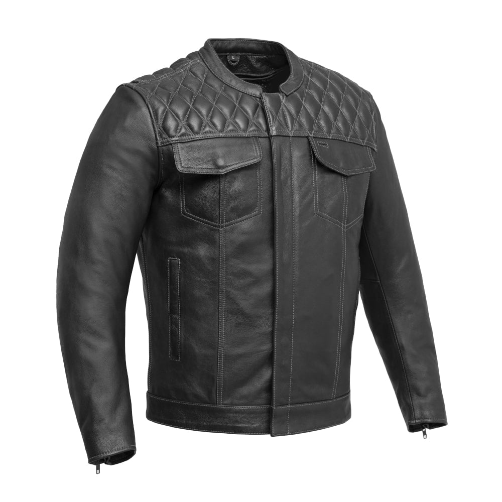 Trooper -  Men's Cafe Style Leather Jacket Men's Leather Jacket Best Leather NY Company Grey S 