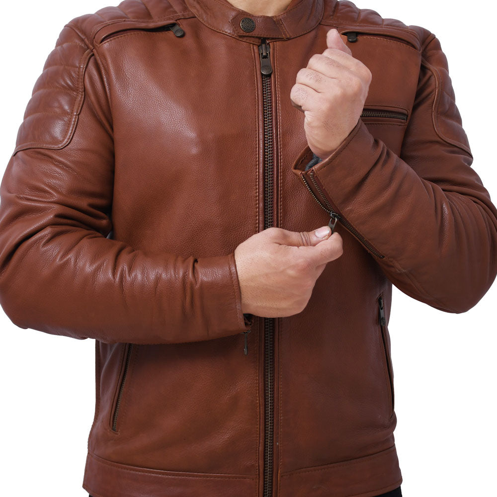 CRUSADER Motorcycle Leather Jacket (Brown) Men's Jacket Best Leather Ny   