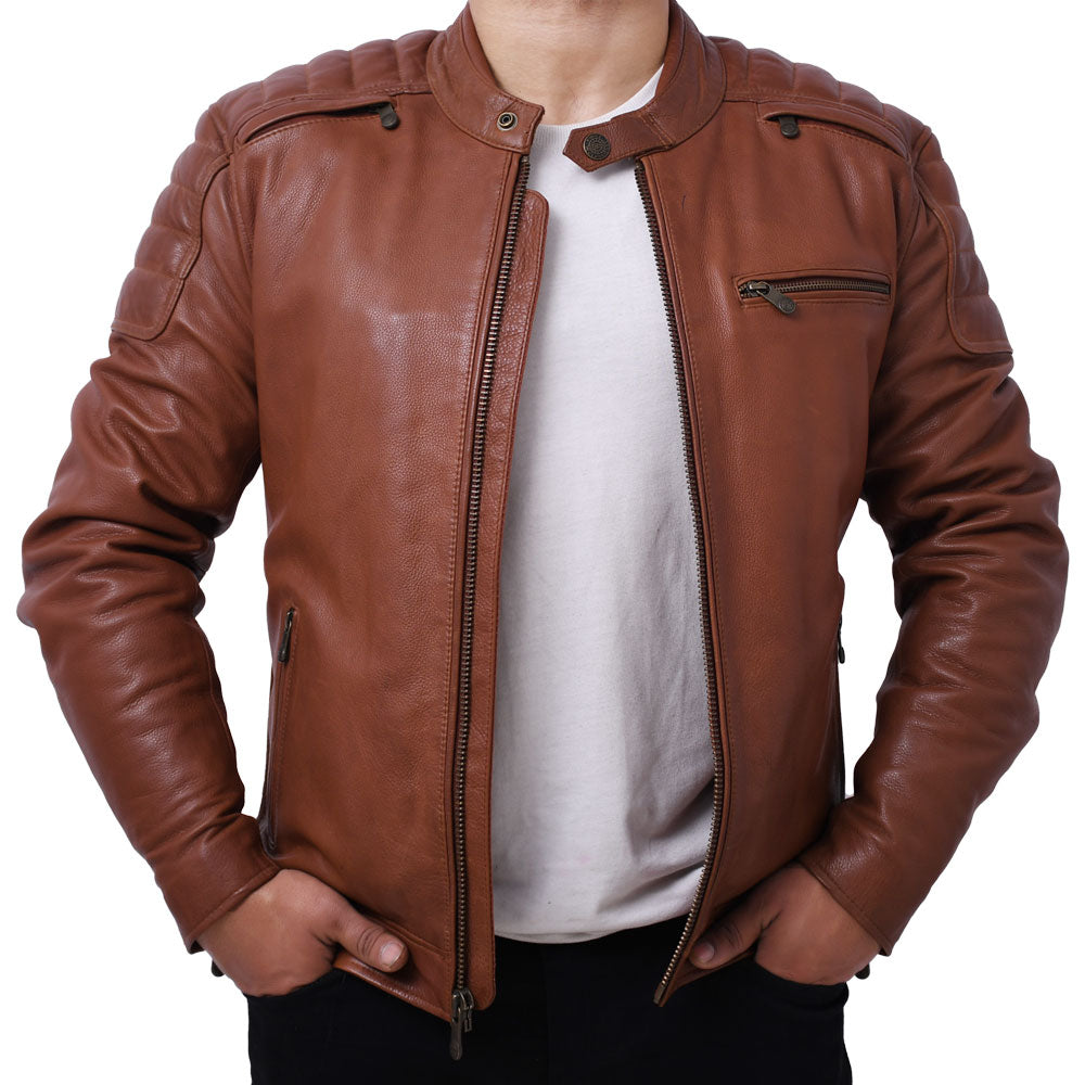 CRUSADER Motorcycle Leather Jacket (Brown) Men's Jacket Best Leather Ny   