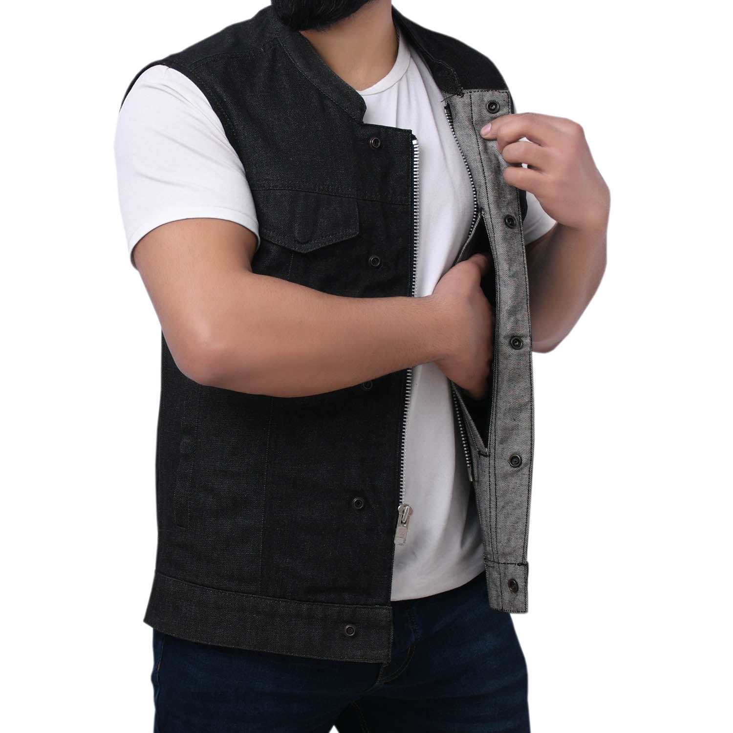 DAREG - Motorcycle Denim Vest Men's Denim Vest Best Leather Ny   