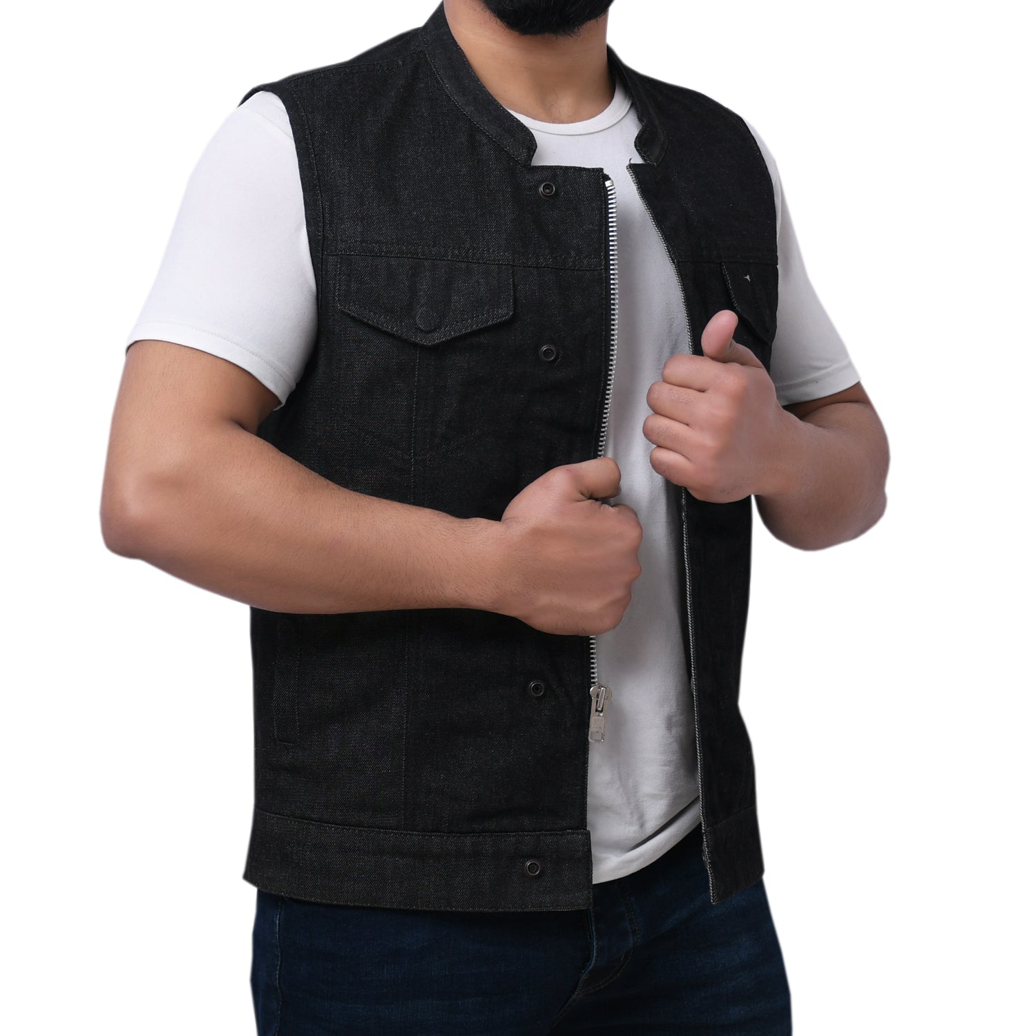 DAREG - Motorcycle Denim Vest Men's Denim Vest Best Leather Ny   