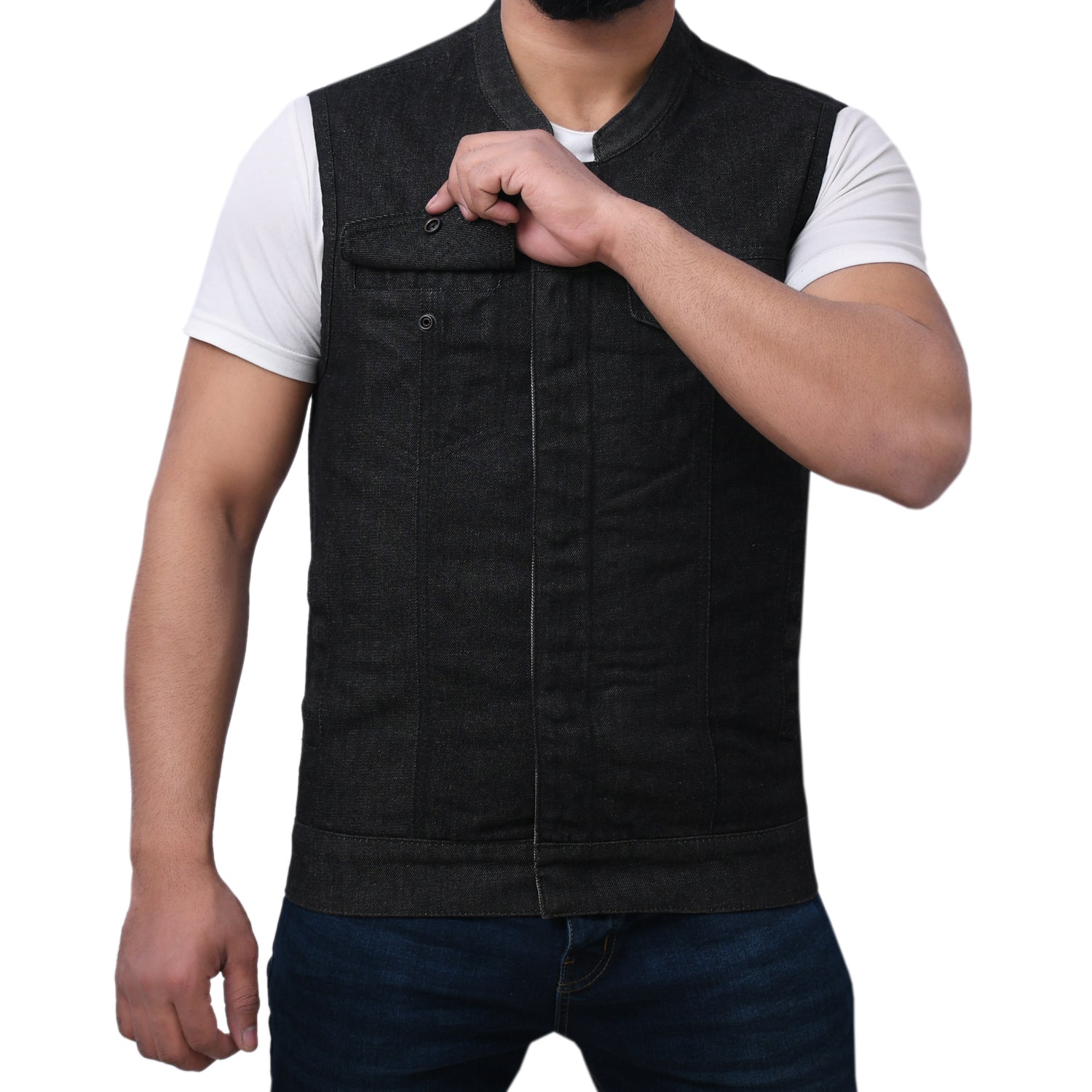 DAREG - Motorcycle Denim Vest Men's Denim Vest Best Leather Ny   