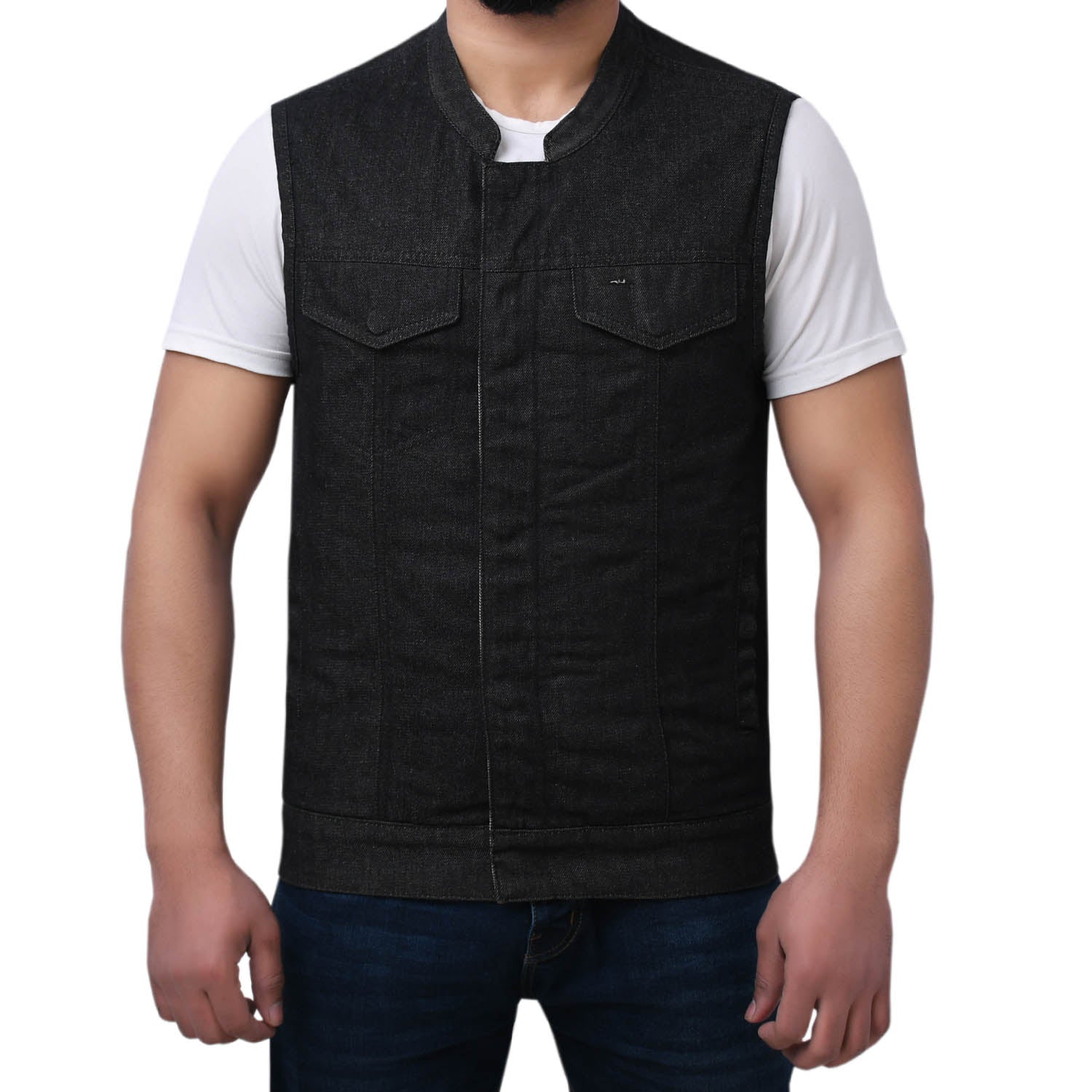 DAREG - Motorcycle Denim Vest Men's Denim Vest Best Leather Ny   