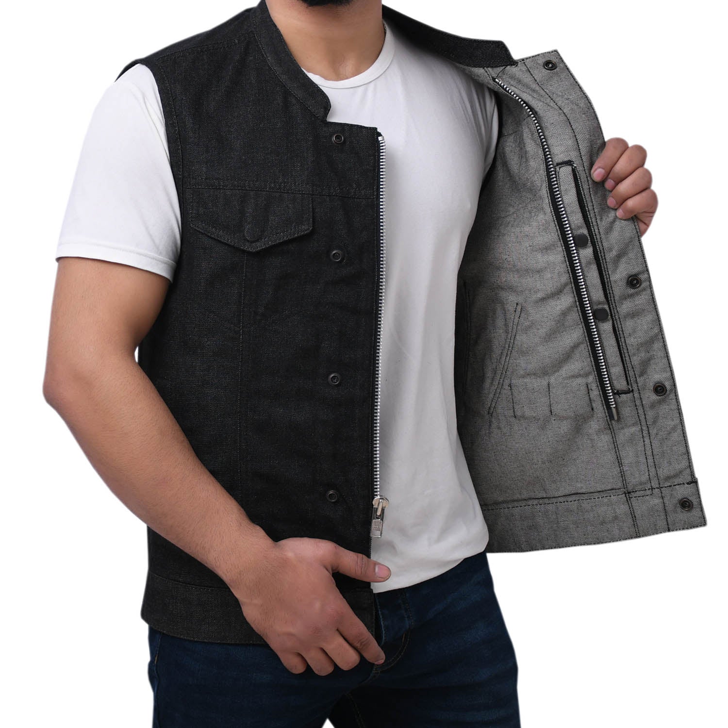 DAREG - Motorcycle Denim Vest Men's Denim Vest Best Leather Ny   