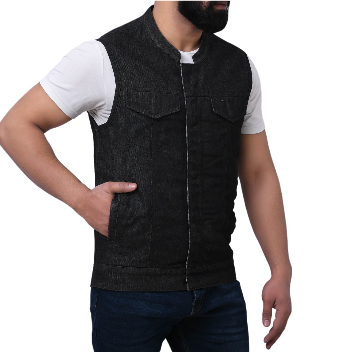 DAREG - Motorcycle Denim Vest Men's Denim Vest Best Leather Ny   