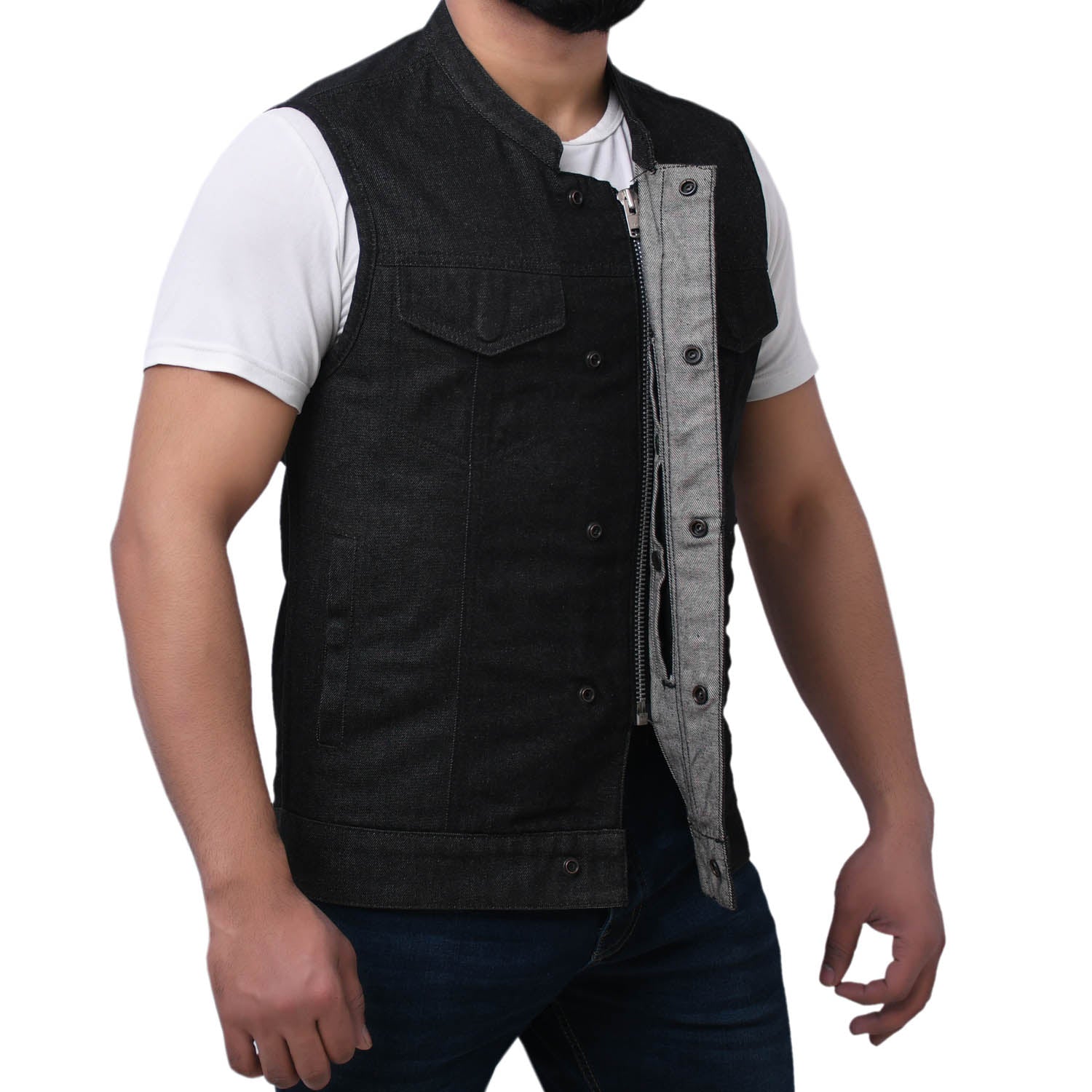 DAREG - Motorcycle Denim Vest Men's Denim Vest Best Leather Ny   