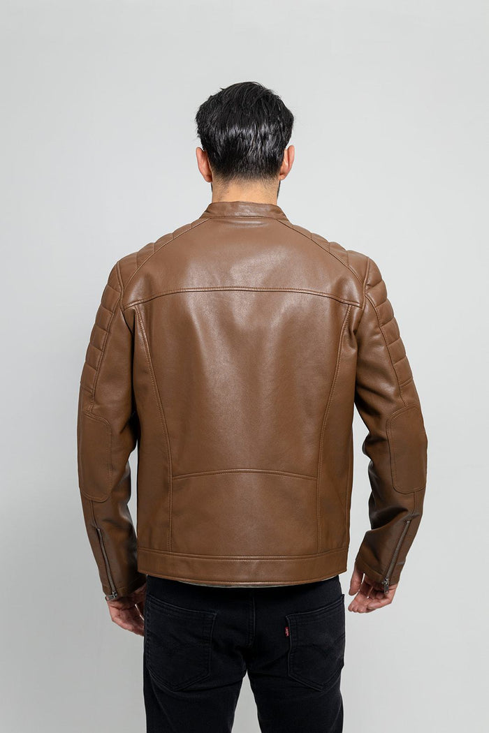 Dustin - Men's Vegan Faux Leather Jacket (Dark Camel) Jacket Best Leather Ny   