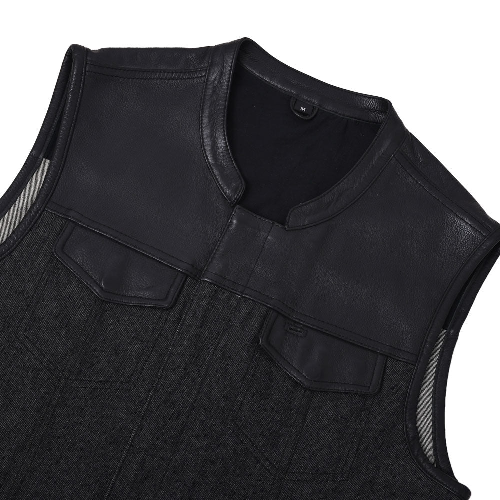 GAIUS - Motorcycle Denim/Leather Vest Men's Denim Vest Best Leather Ny   