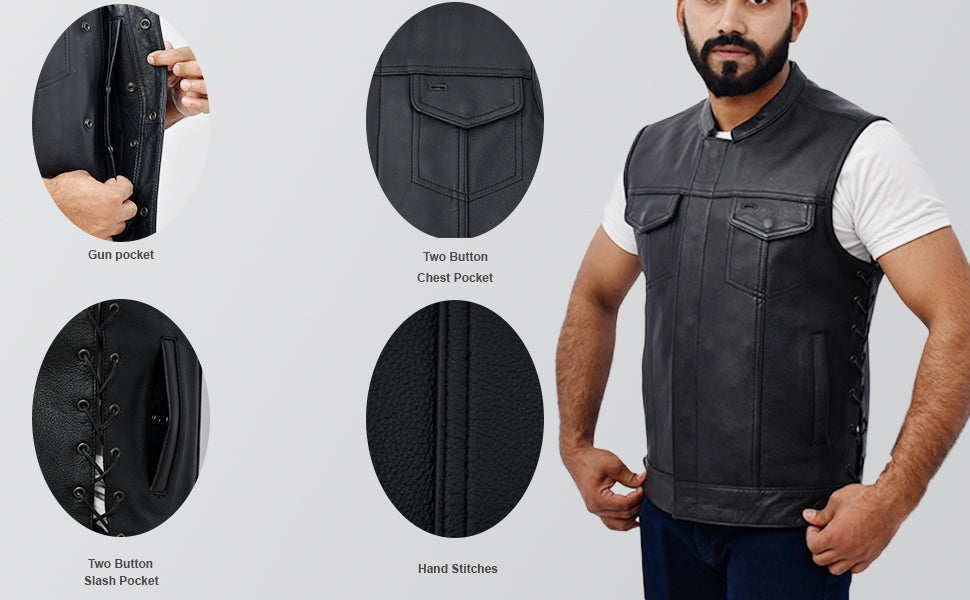 HUNT - Motorcycle Leather Vest Men's Vest Best Leather Ny   