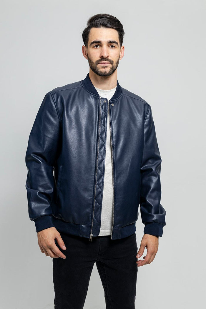 Justin - Men's Vegan Faux Leather Jacket Jacket Best Leather Ny S Navy 