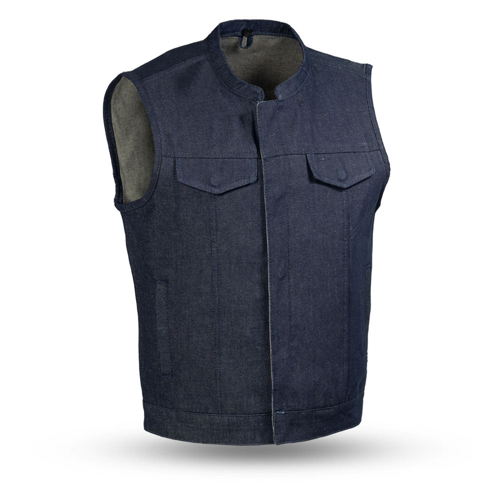 Grit Men's Motorcycle Denim Vest Men's Denim Vest Best Leather NY Company S Blue 