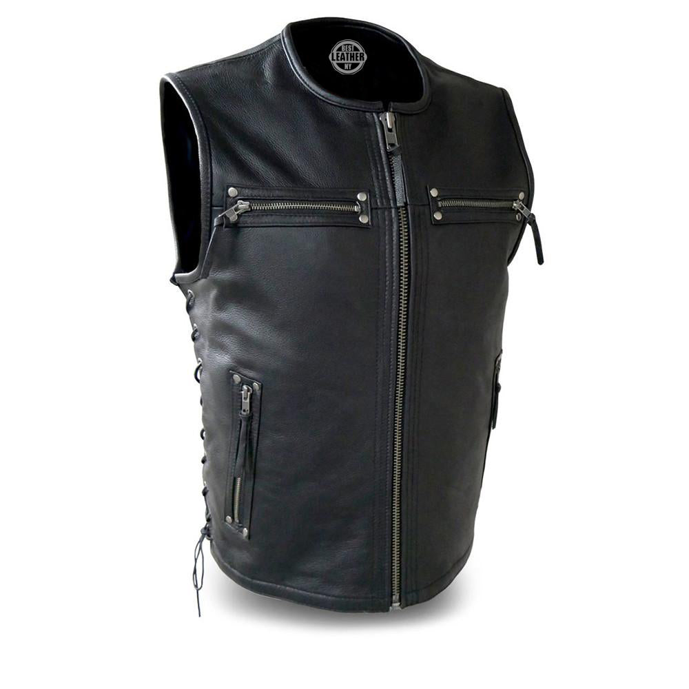 LEGION - Motorcycle Leather Vest Men's Vest Best Leather Ny S Black 