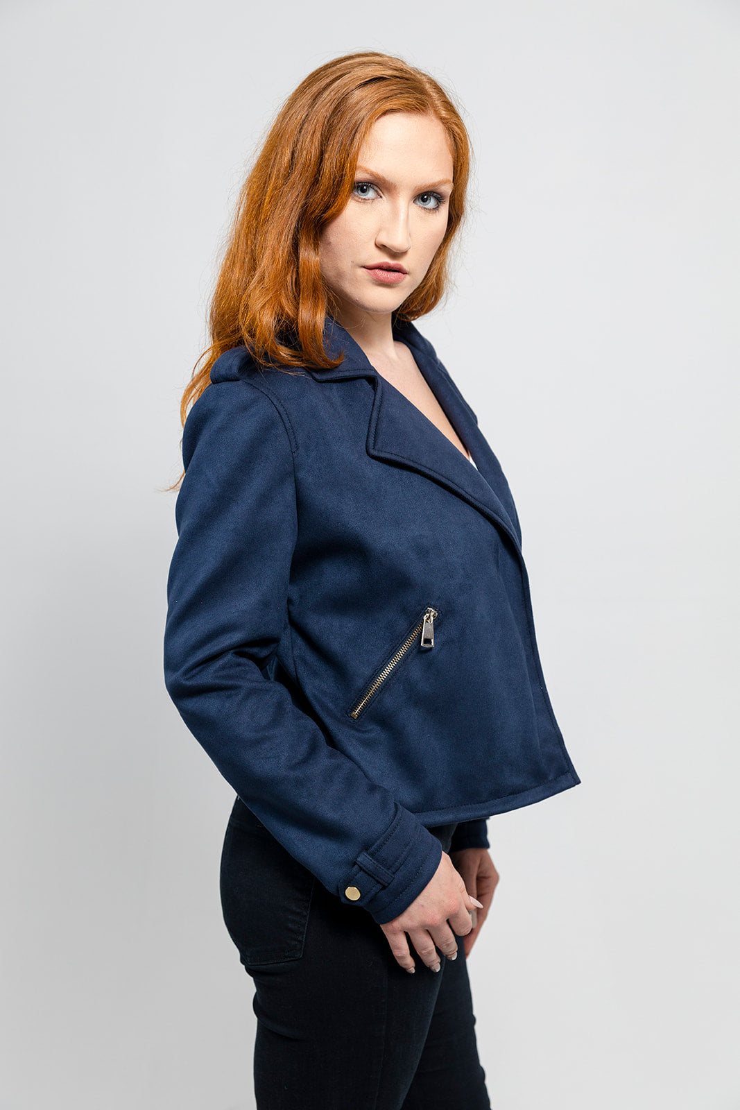 Megan - Women's Vegan Faux Suede Jacket (Navy Blue) Jacket Best Leather Ny   