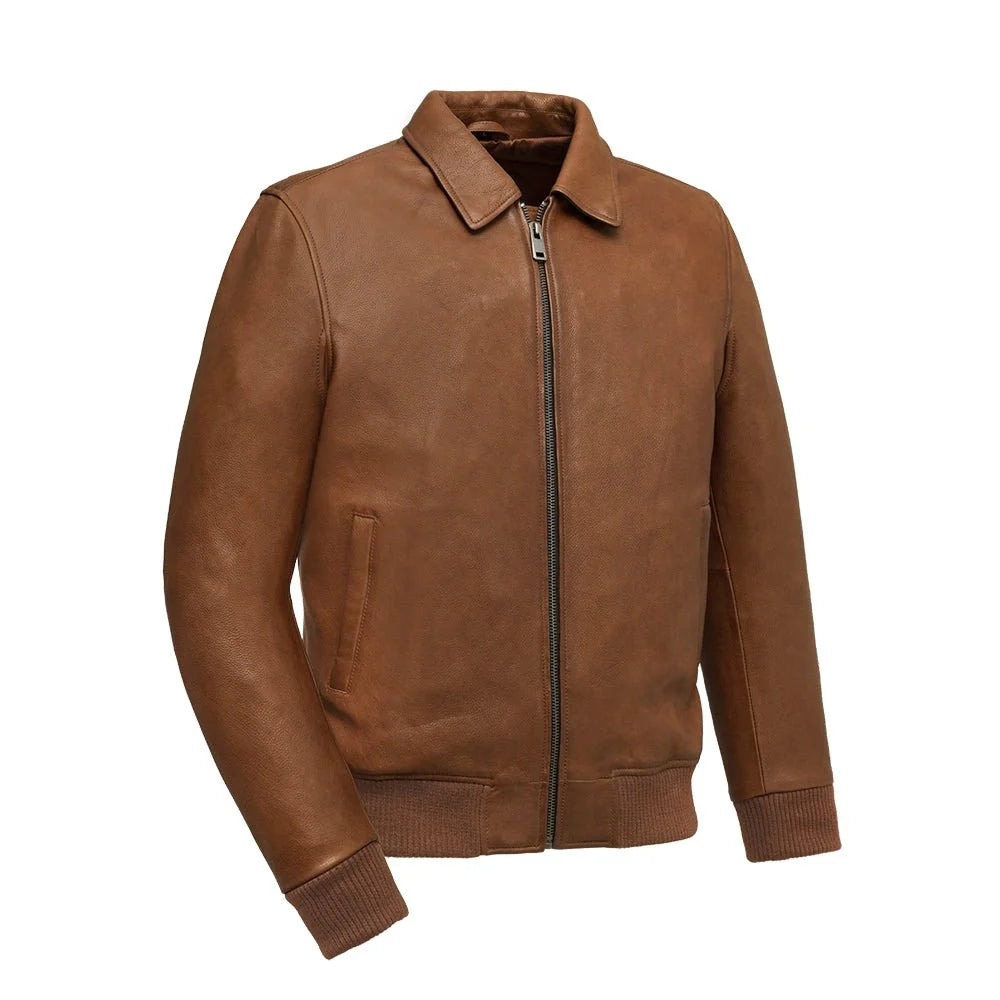 Striker Moto Bomber - Men's Leather Jacket Men's Motorcycle Jacket Best Leather NY Company Cognac S