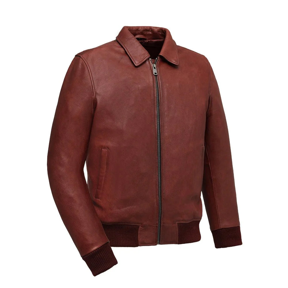 Striker Moto Bomber - Men's Leather Jacket Men's Motorcycle Jacket Best Leather NY Company Oxblood S