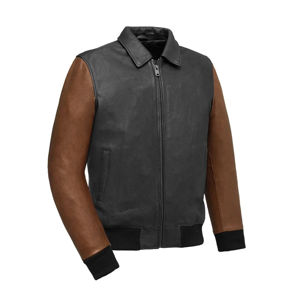 Havoc Two Tone  - Men's Leather Jacket Men's Bomber Jacket Best Leather NY Company Black Cognac S 