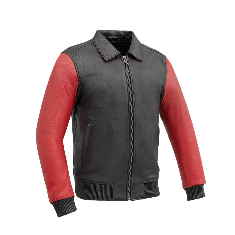 Havoc Two Tone - Men's Leather Jacket Men's Bomber Jacket Best Leather NY Company Black Red S 