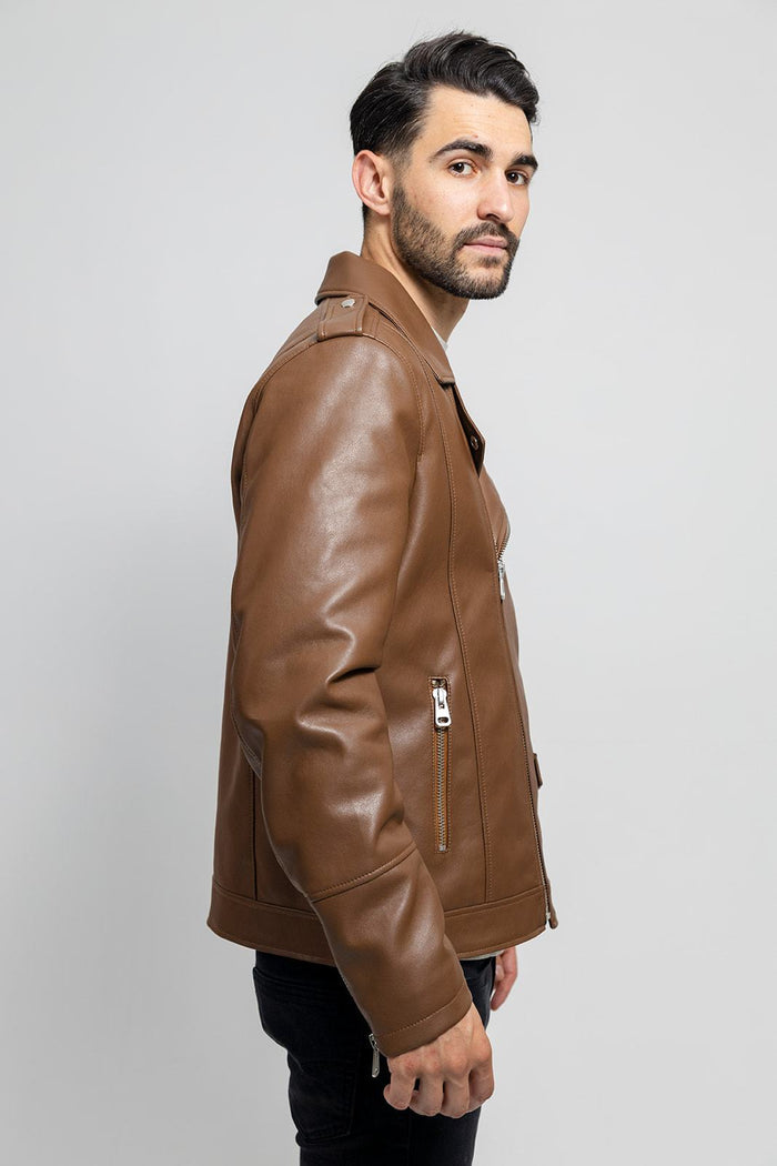 Nash - Men's Vegan Faux Leather Jacket (Camel) Jacket Best Leather Ny   