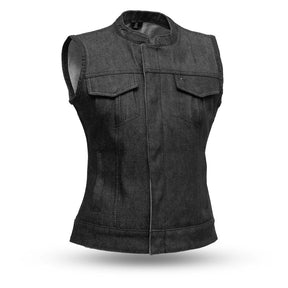 QUICK WOMEN Motorcycle Denim Vest Women's Vest Best Leather Ny XS  