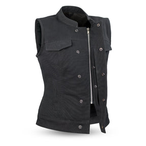 REBEL ALEX Motorcycle Canvas Vest Women's Vest Best Leather Ny   