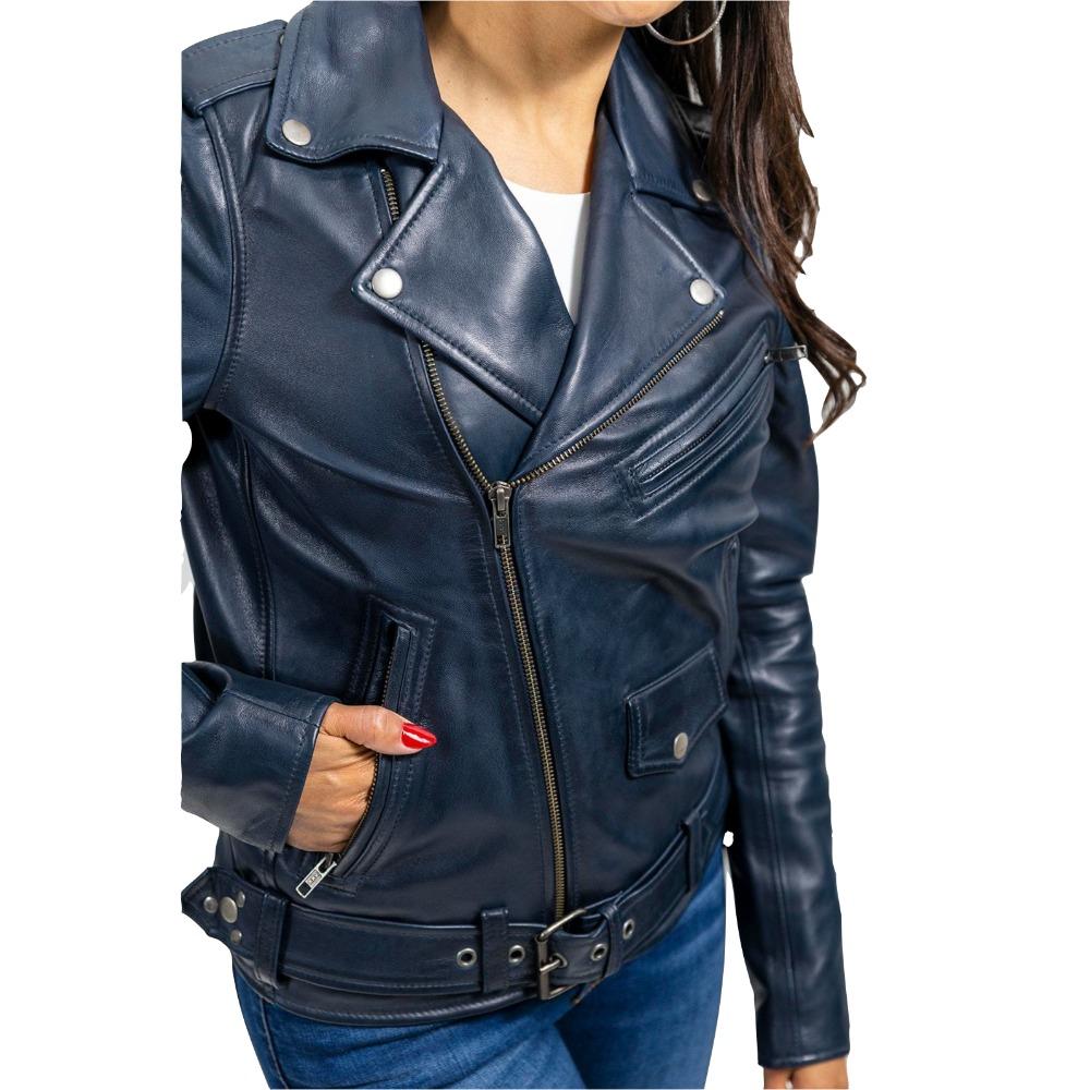 Rebel - Women's Fashion Lambskin Leather Jacket (Navy Blue) Women's Jacket Best Leather Ny   