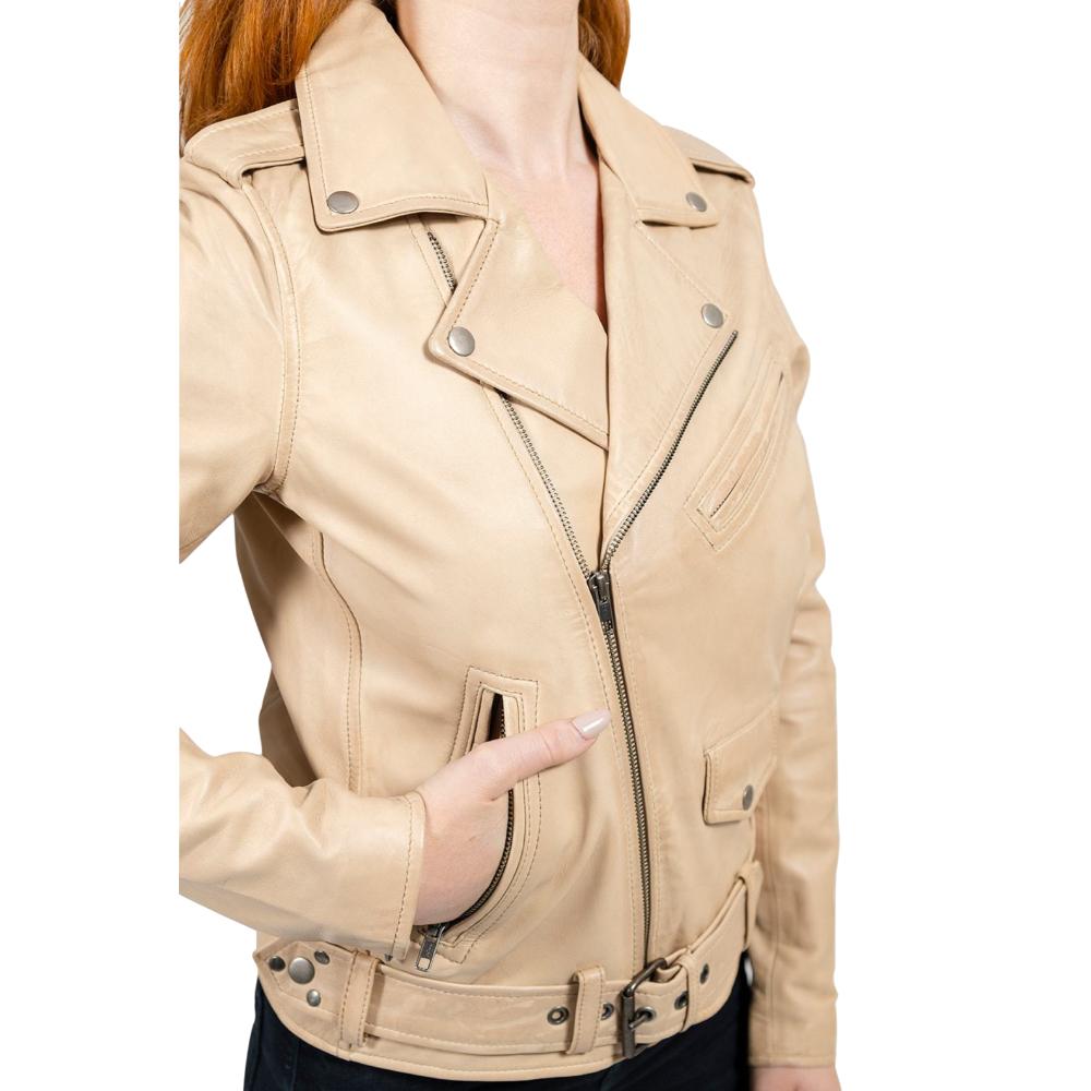 Rebel - Women's Fashion Lambskin Leather Jacket (Oil Sand) Women's Jacket Best Leather Ny   