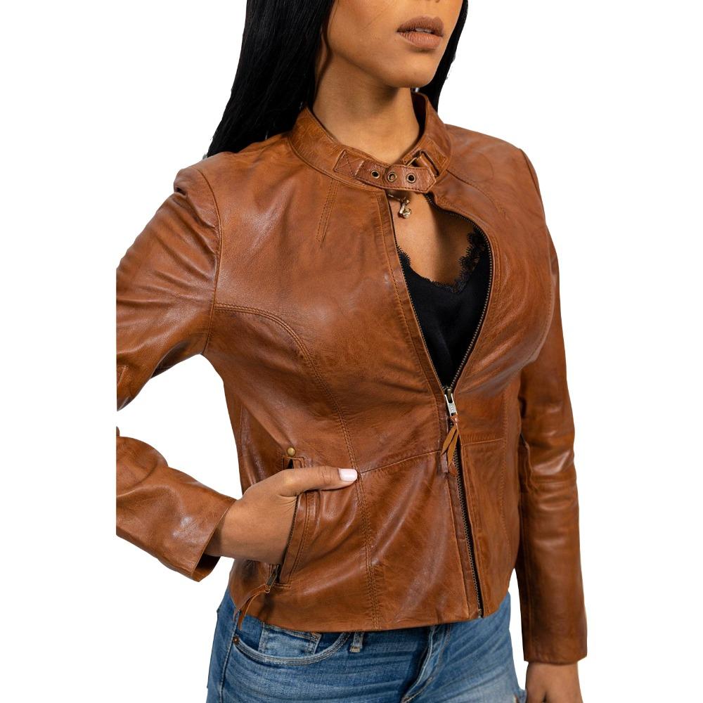 Rexie - Women's Fashion Leather Jacket (Dark Cognac) Women's Fashion Leather Jacket Best Leather Ny