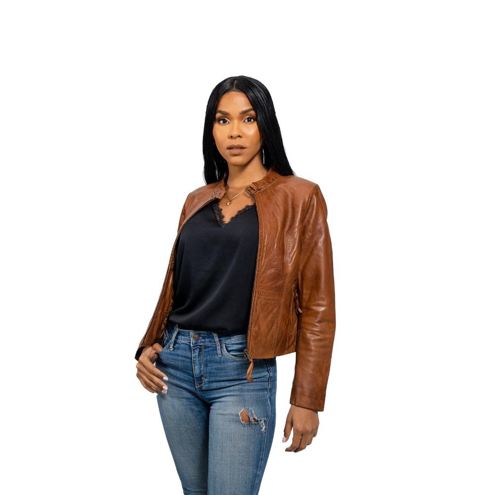 Rexie - Women's Fashion Leather Jacket (Dark Cognac) Women's Fashion Leather Jacket Best Leather Ny