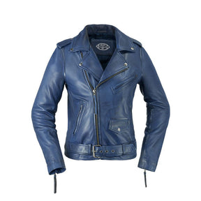 Rockstar - Women's Fashion Lambskin Leather Jacket (Blue) Jacket Best Leather Ny XS Blue 