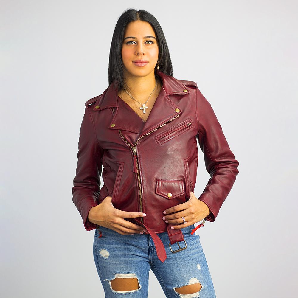 Rockstar - Women's Fashion Lambskin Leather Jacket (Oxblood) Jacket Best Leather Ny   