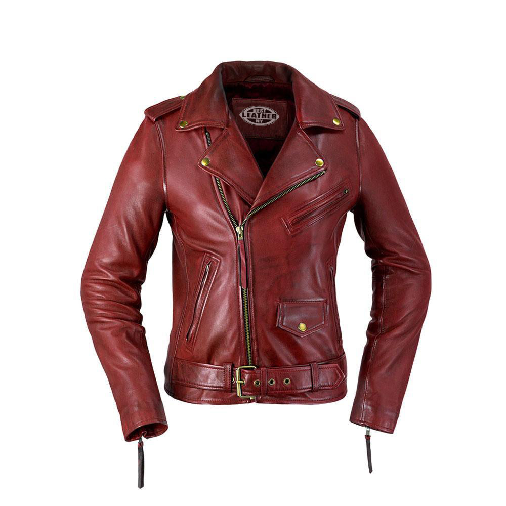 Rockstar - Women's Fashion Lambskin Leather Jacket (Oxblood) Jacket Best Leather Ny XS Oxblood 