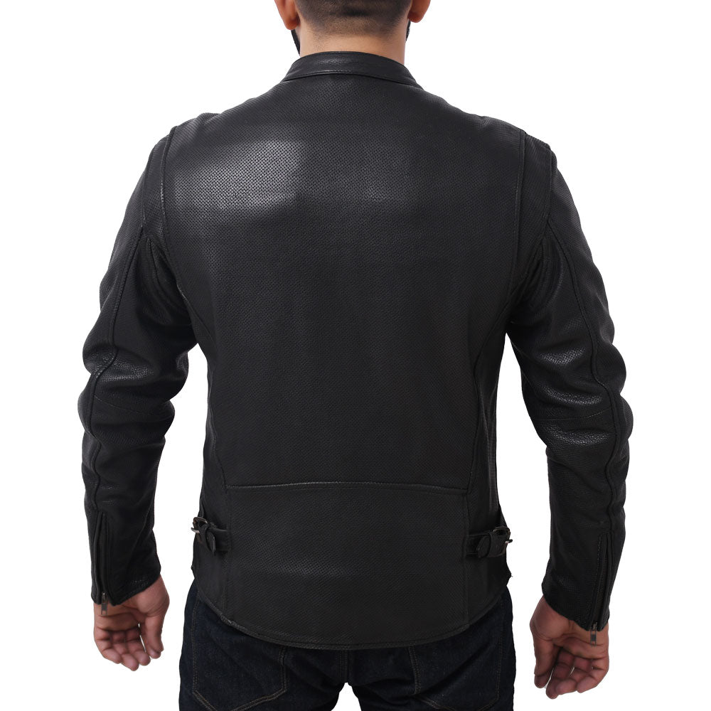 STAR Motorcycle Perforated Leather Jacket Men's Jacket Best Leather Ny   