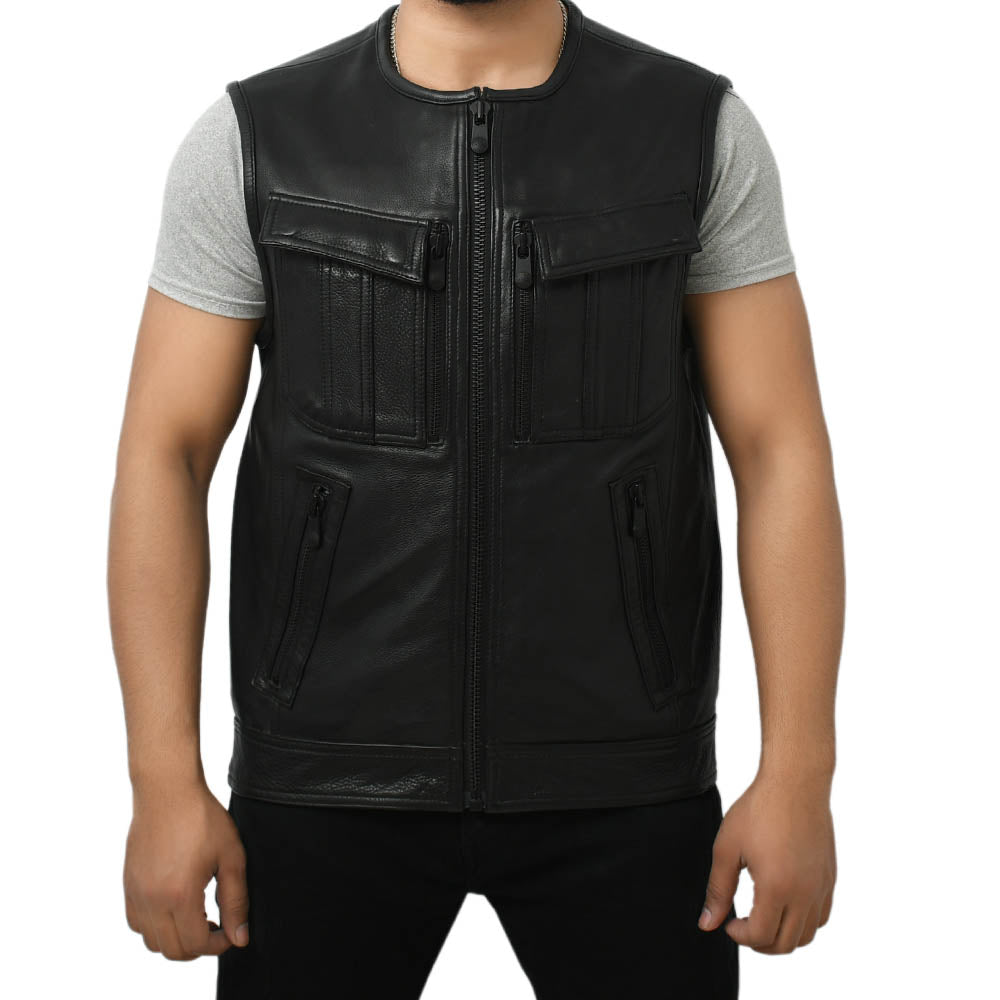 STOWE - Motorcycle Leather Vest Men's Vest Best Leather Ny S Black 