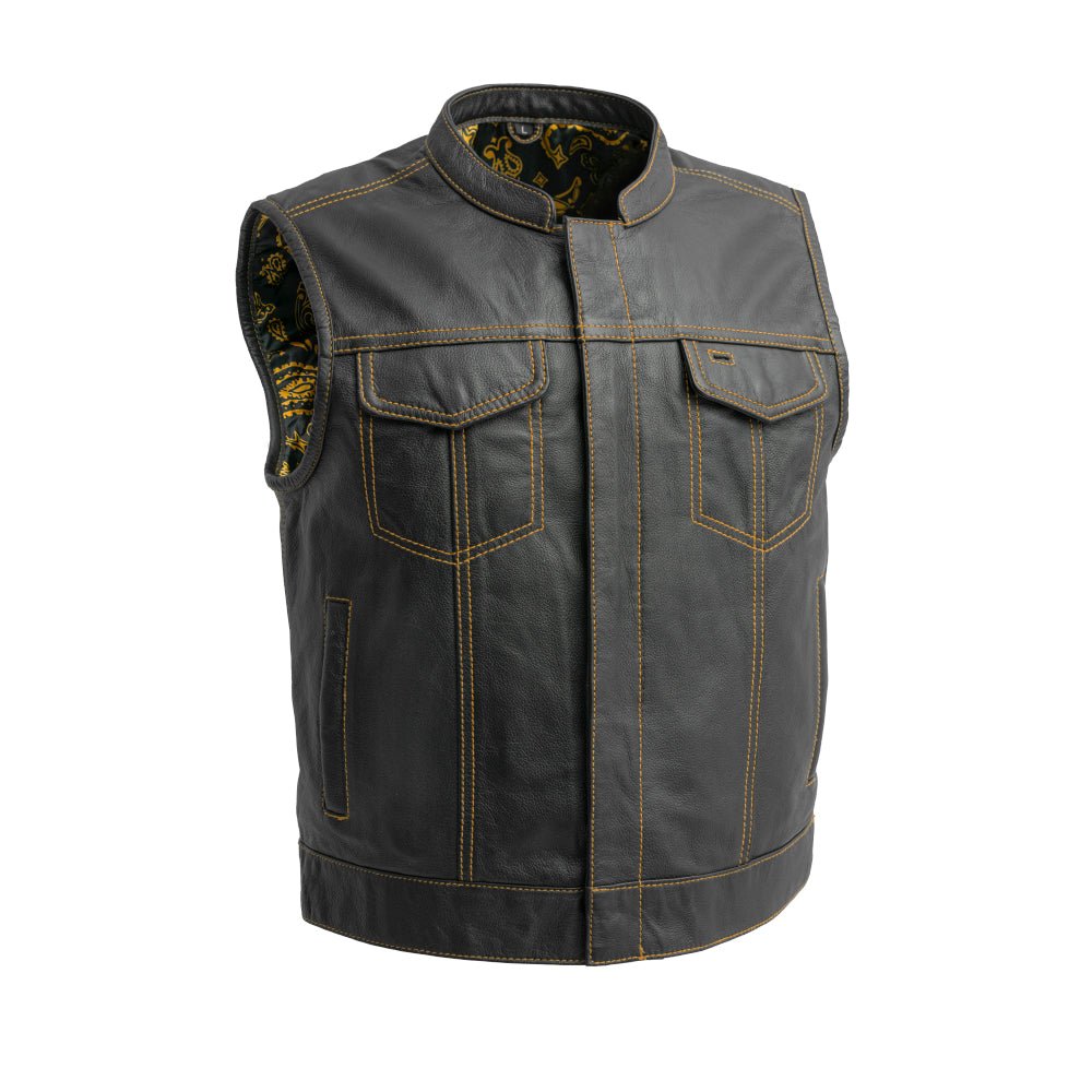 The Volt Men's Motorcycle Leather Vest, Multiple Color Options Men's Leather Vest Best Leather NY Company Gold S 