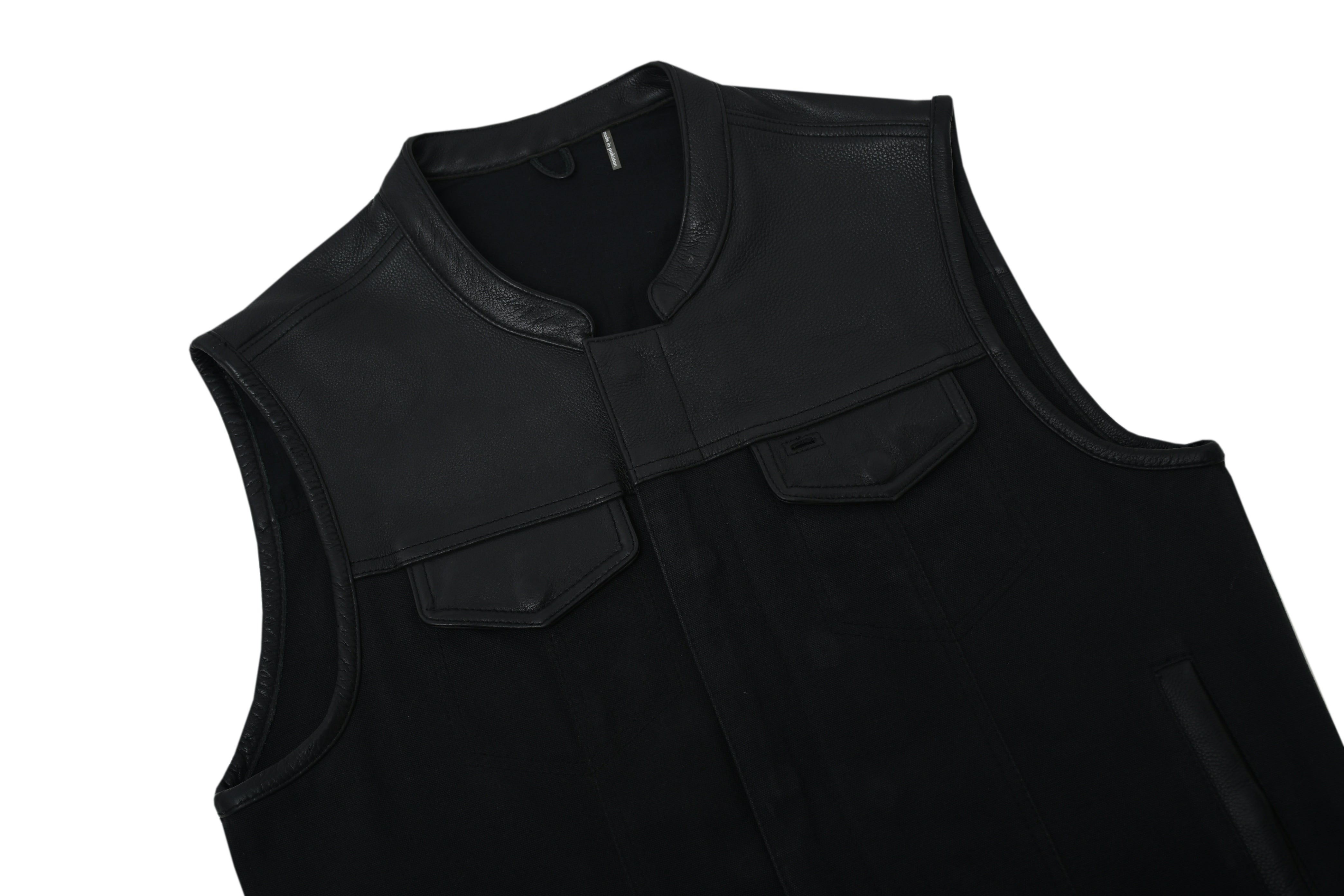 DETOUR - Motorcycle Leather/Canvas Vest Men's Canvas Vests Best Leather Ny   