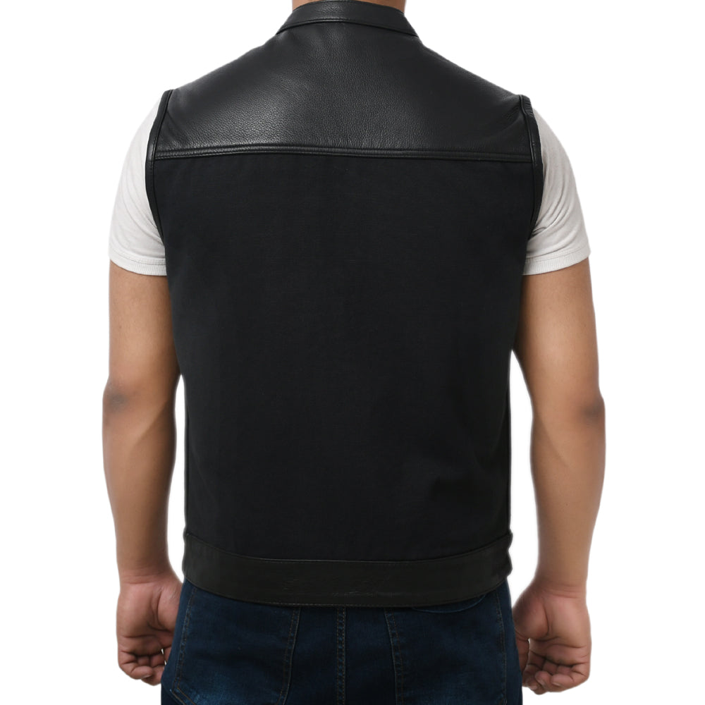 DETOUR - Motorcycle Leather/Canvas Vest Men's Canvas Vests Best Leather Ny   