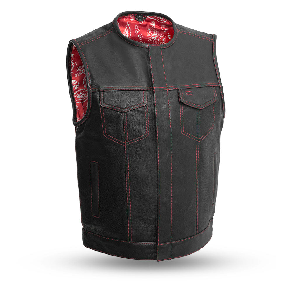 SUNRISE - Motorcycle Leather Vest Men's Vest Best Leather Ny S RED / WHITE 